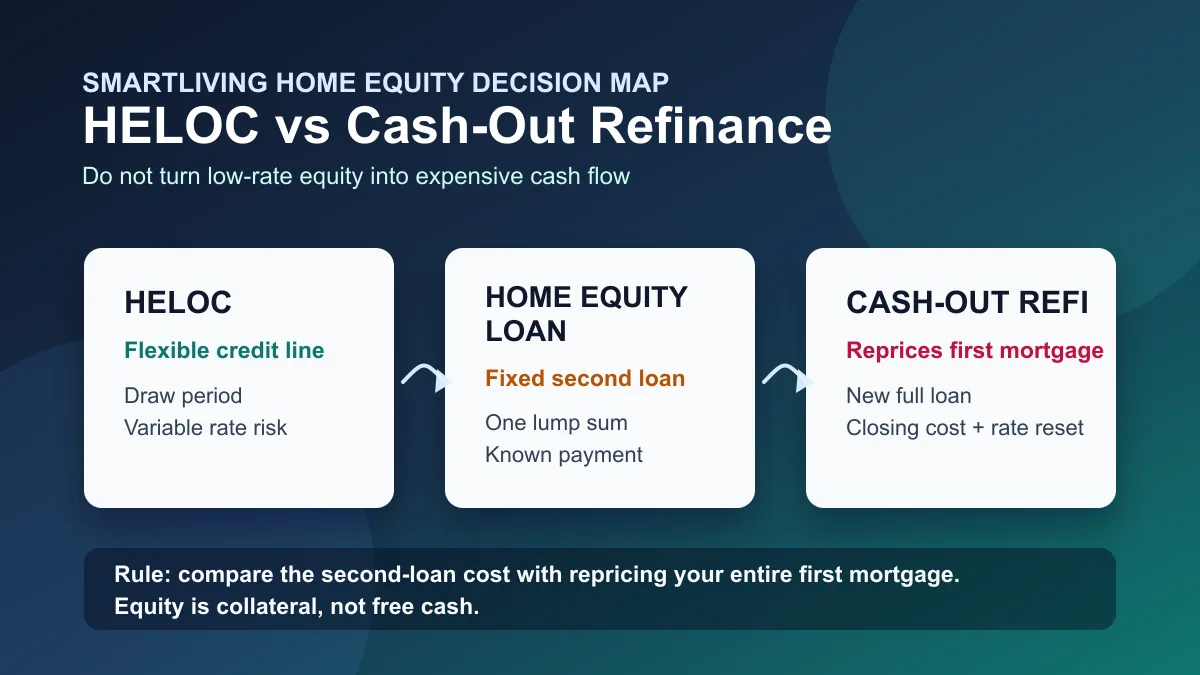 2026 HELOC vs Cash-Out Refinance：房子涨了，真的该把 home equity 借出来吗？